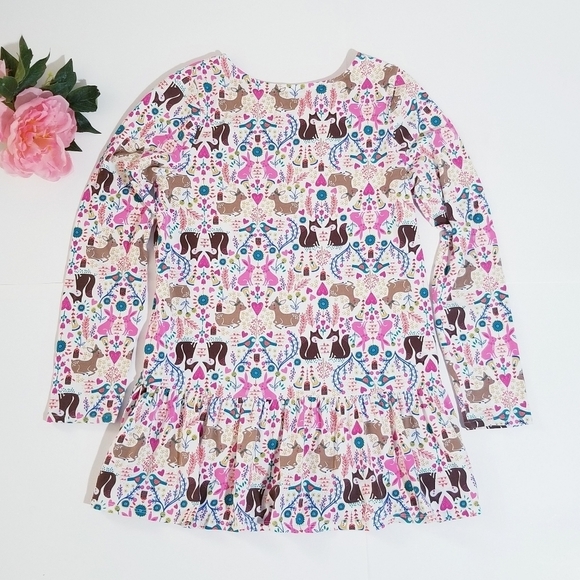 LANDS END Girsl Holiday Ivory Forest Animal Colorfull Tunic Dress Medium 10-12 - Picture 4 of 10